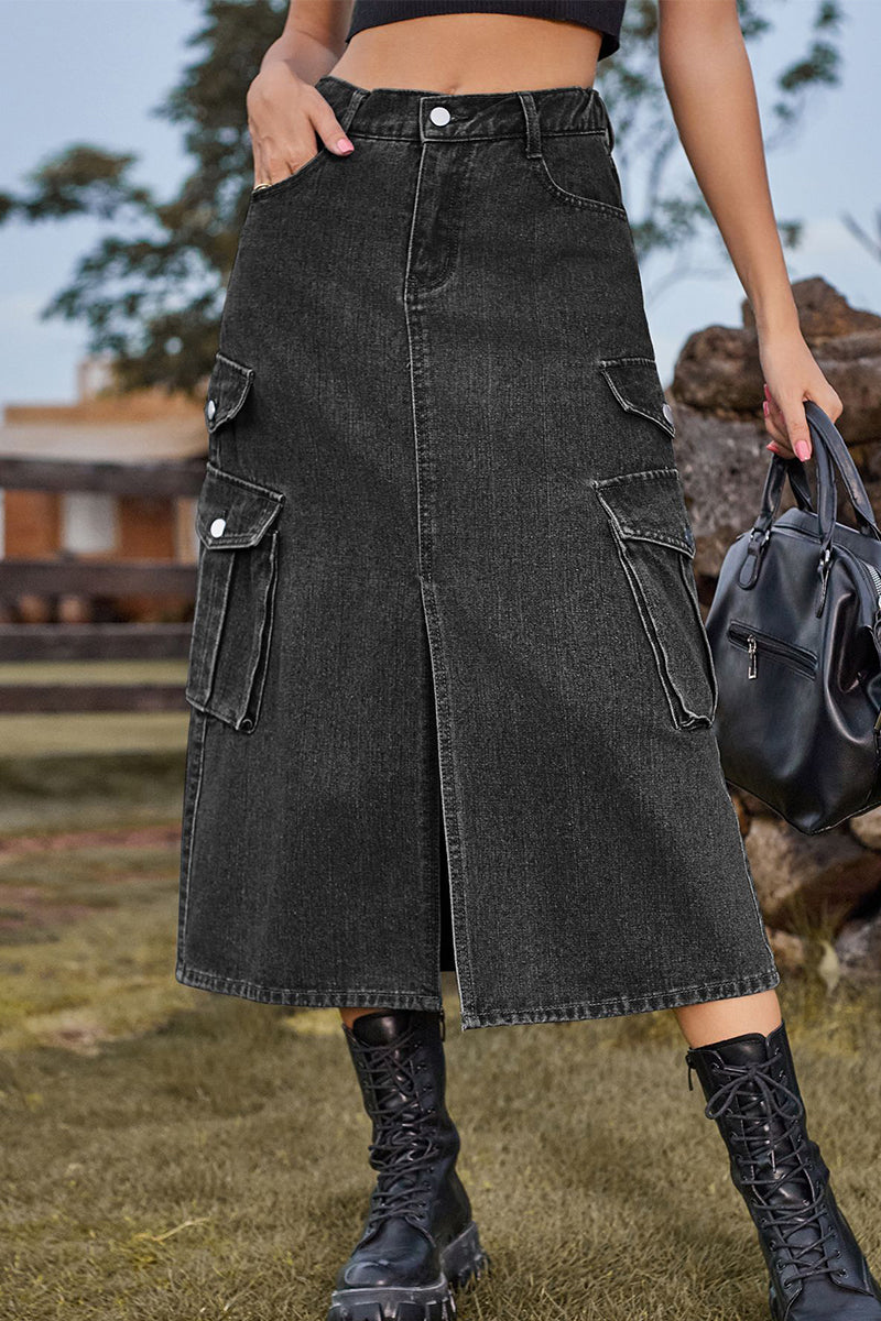 Kaynafashions - Casual Street Solid Slit High Waist Denim Skirts