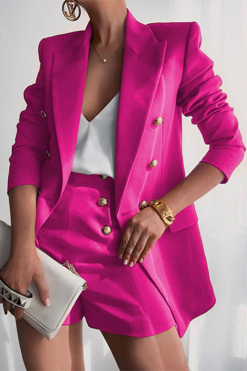 Kaynafashions - Work Elegant Solid Buttons Turn-back Collar Long Sleeve Two Pieces