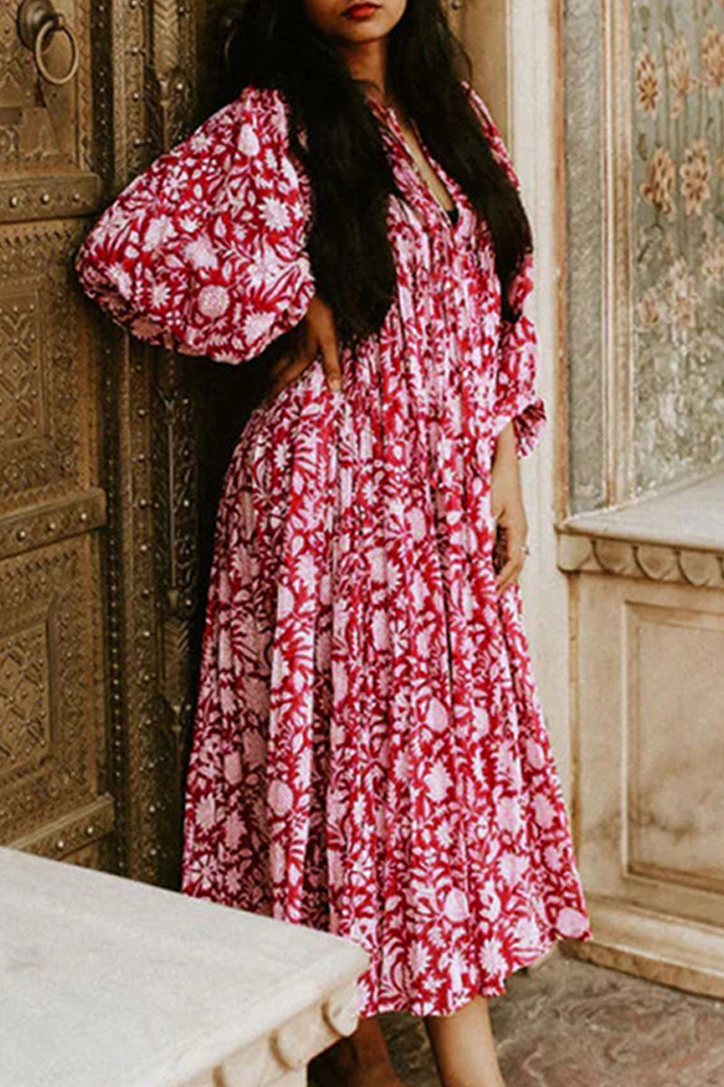 Kaynafashions - College Vacation Floral Patchwork Frenulum Asymmetrical Collar Beach Dress Dresses(6 Colors)