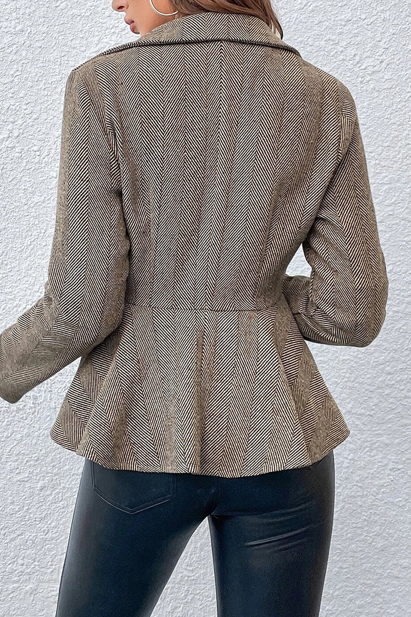 Kaynafashions - Work Celebrities Solid Stringy Selvedge Turndown Collar Outerwear