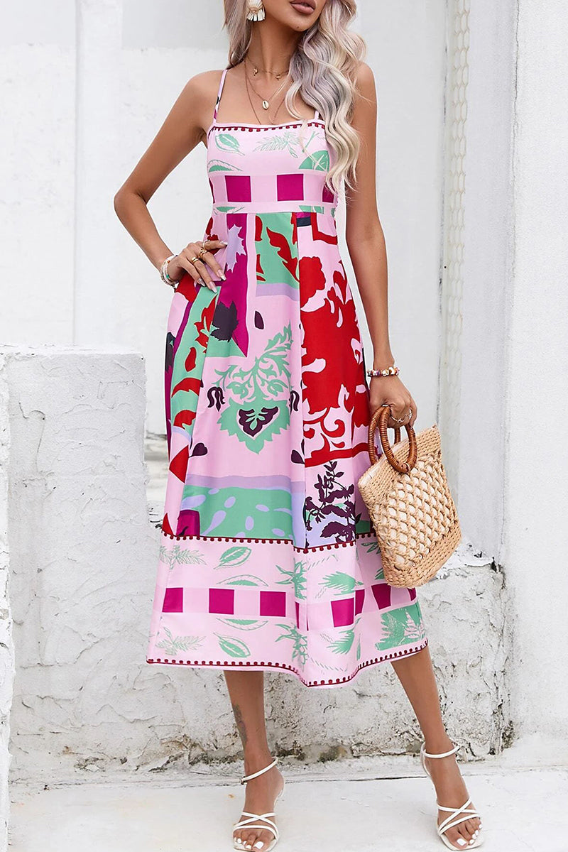Kaynafashions - Sexy Print Patchwork Square Collar Sling Dress Dresses(3 Colors)