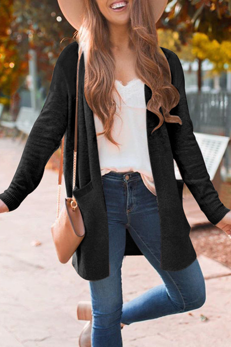 Kaynafashions - Fashion British Style Adult Sweater Solid Patchwork Pocket Conventional Collar Cardigans