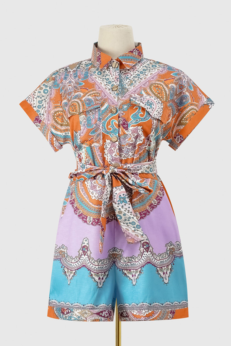 Kaynafashions - Casual College National Totem Print Patchwork Frenulum O Neck Loose Jumpsuits(3 Colors)