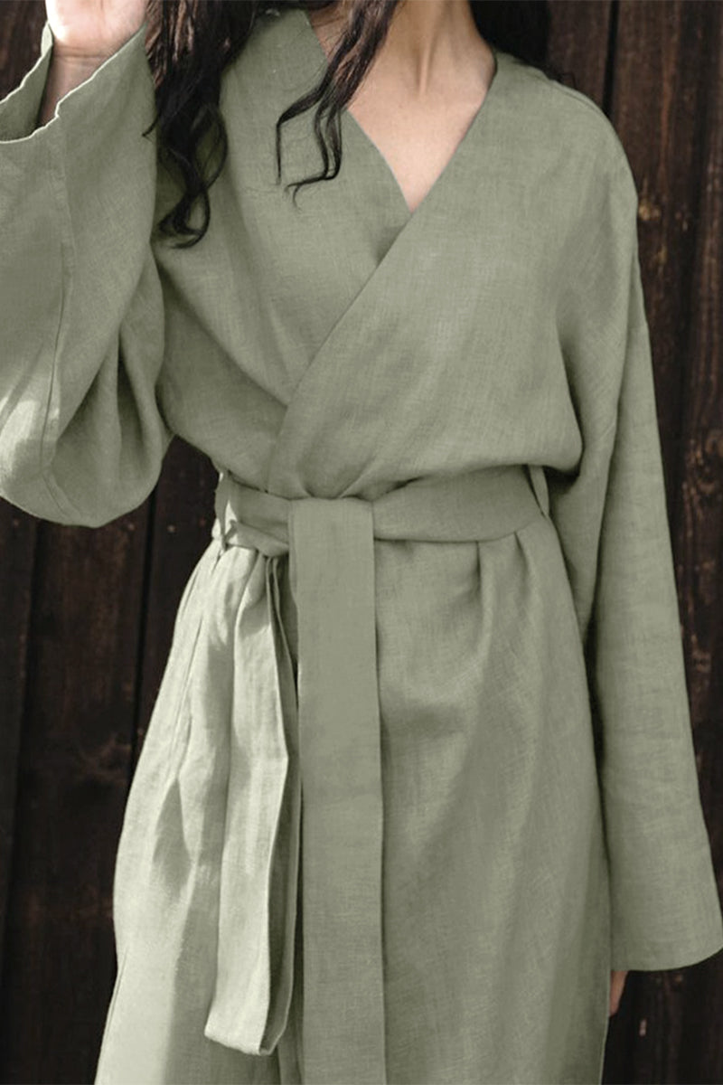 Kaynafashions - Casual Solid Frenulum V Neck Long Sleeve Dresses