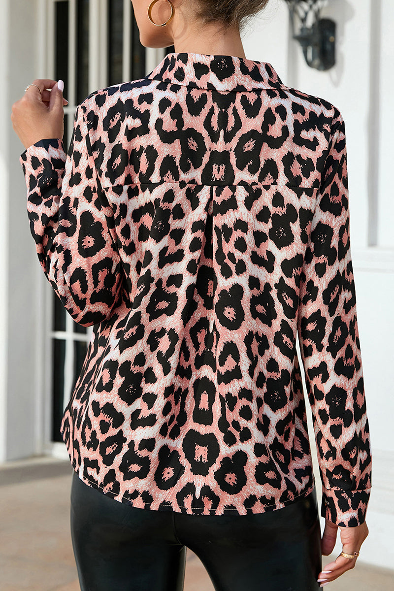Kaynafashions - Work Leopard Buttons Shirt Collar Tops