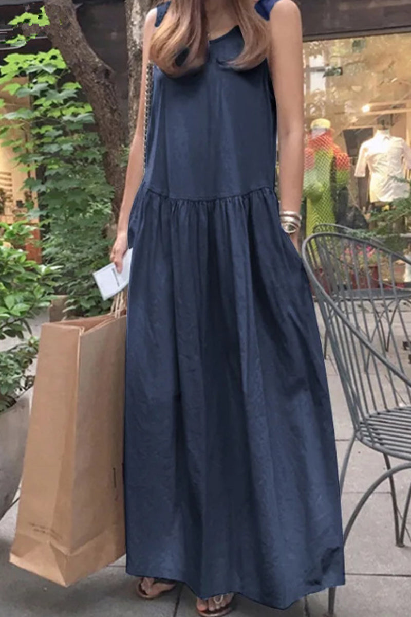 Kaynafashions - Casual Simplicity Solid Pocket O Neck Vest Dress Dresses