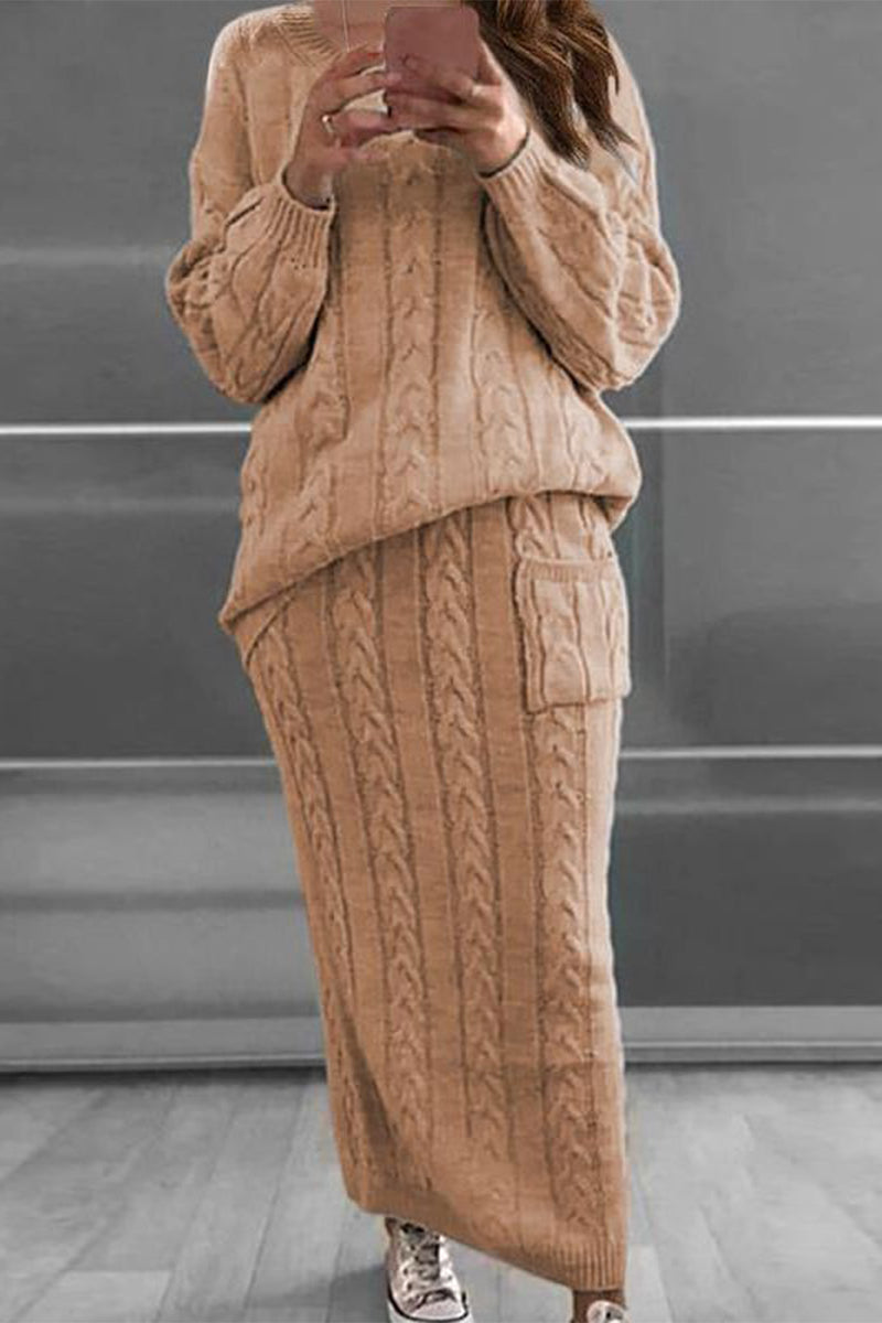 Kaynafashions - Casual Solid Solid Color O Neck Long Sleeve Two Pieces