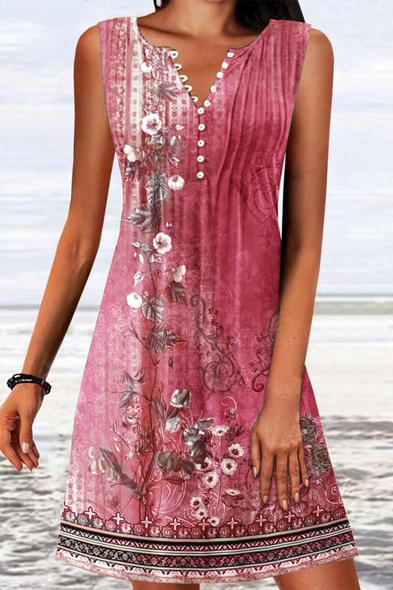 Kaynafashions - Elegant College Print Buttons V Neck Vest Dress Dresses