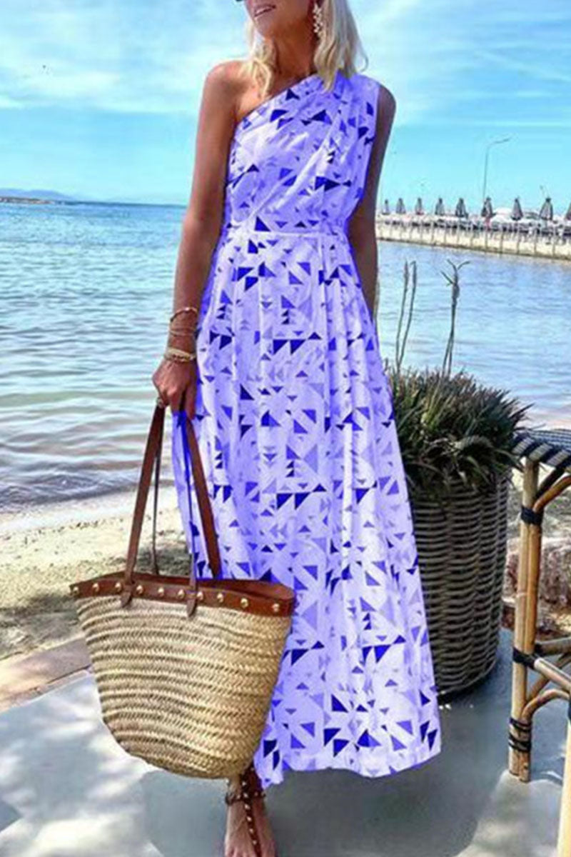 Kaynafashions - Fashion Bohemian Print Patchwork One Shoulder A Line Dresses(3 Colors)