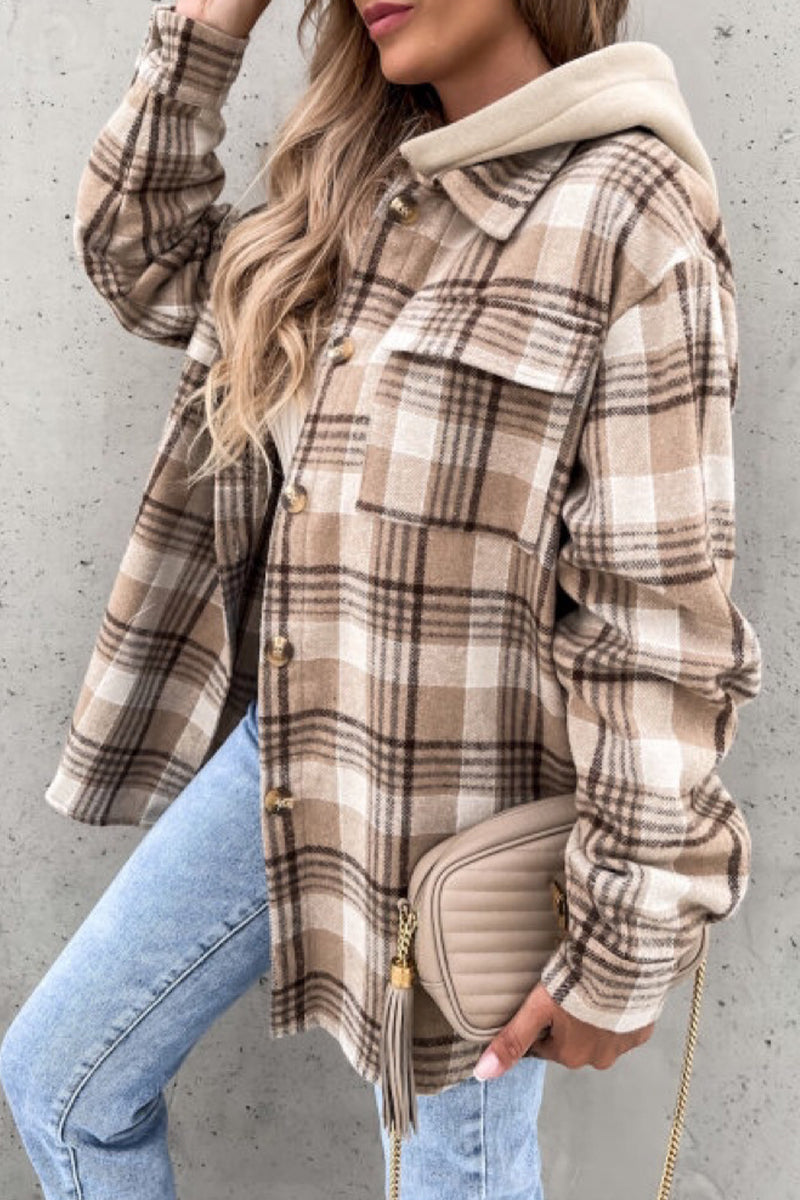Kaynafashions - Fashion Casual Plaid Contrast Turndown Collar Outerwear