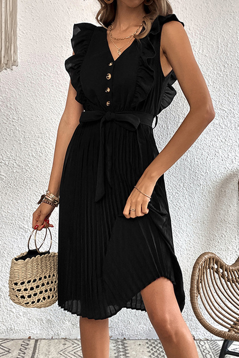 Kaynafashions - Casual Elegant Solid Frenulum V Neck A Line Dresses