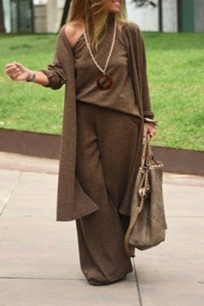 Kaynafashions - Casual Solid Solid Color Turtleneck Long Sleeve Two Pieces