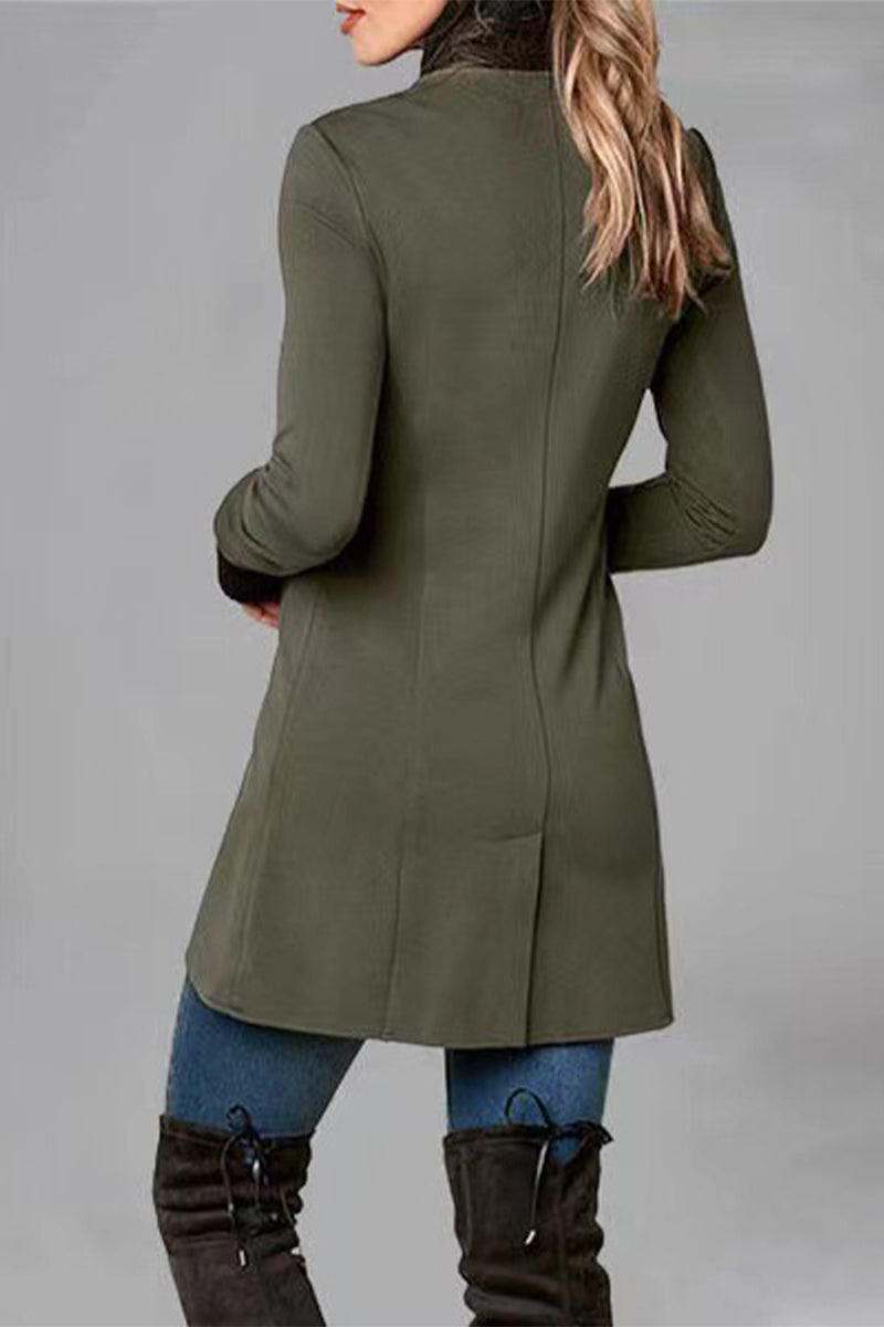 Kaynafashions - Elegant College Solid Buttons POLO collar Outerwear