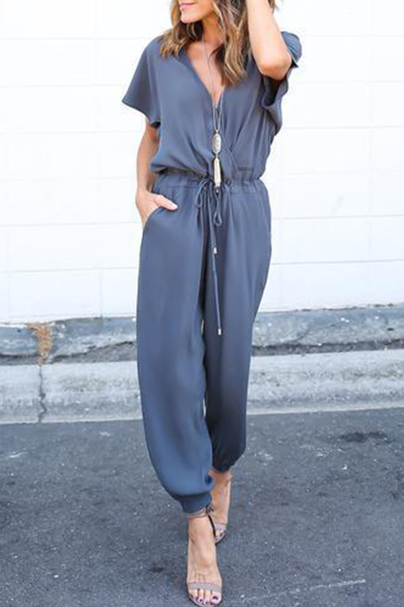 Kaynafashions - Casual Street Solid Frenulum V Neck Jumpsuits(3 Colors)