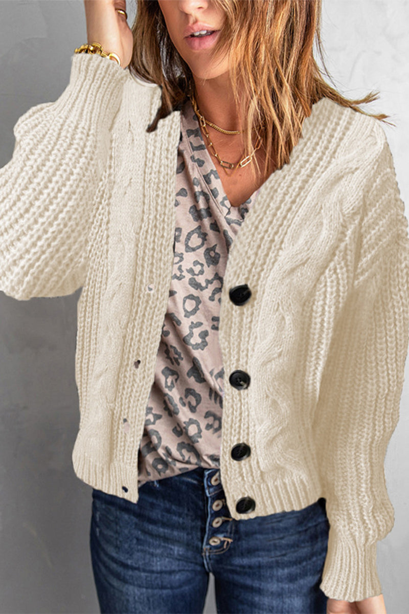 Kaynafashions - Casual Solid Buckle V Neck Sweaters(3 Colors)