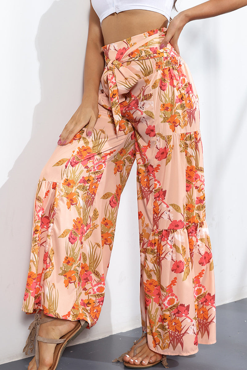 Kaynafashions - Casual Street Print Fold Loose High Waist Wide Leg Bottoms(21 Colors)