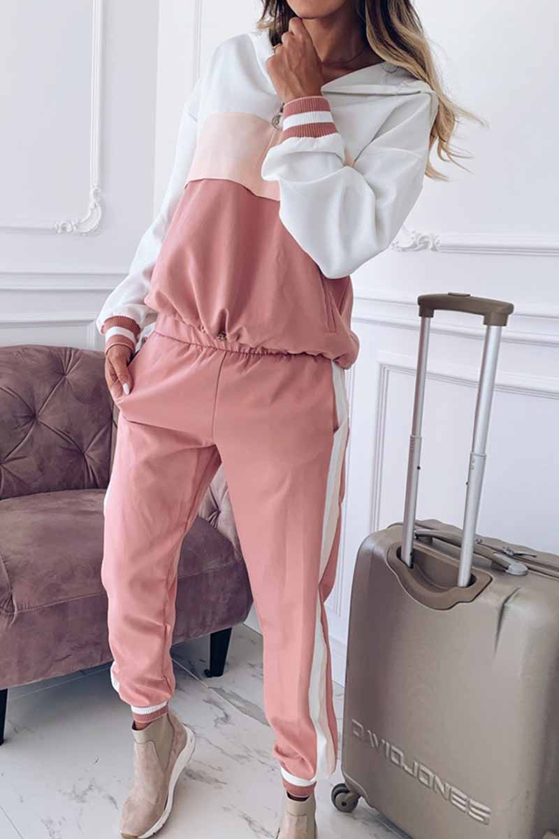 Kaynafashions - Elegant Solid Patchwork Hooded Collar Long Sleeve Two Pieces