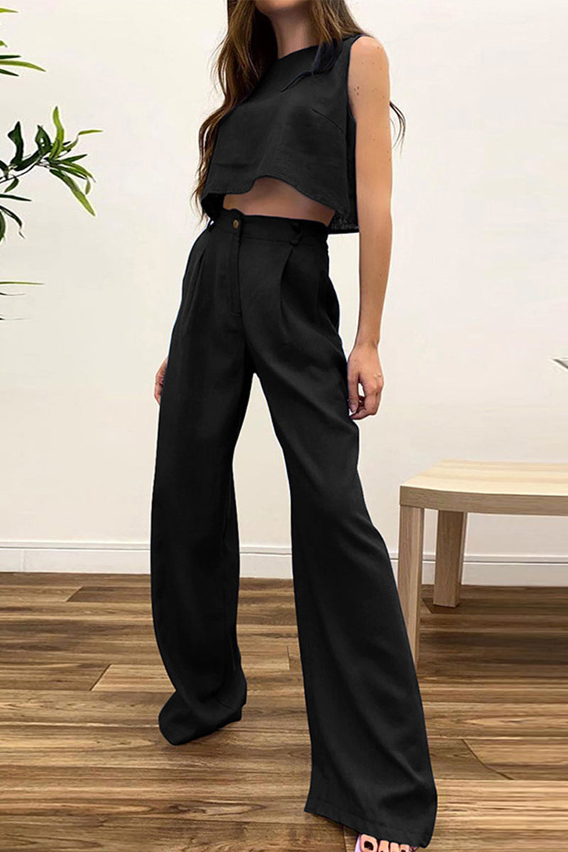 Kaynafashions - Casual Solid Patchwork O Neck Sleeveless Two Pieces