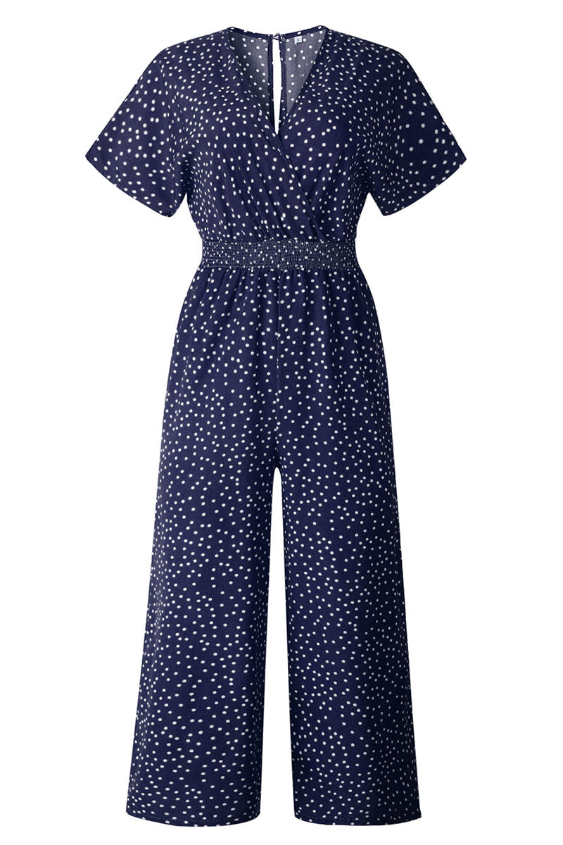 Kaynafashions - Fashion Casual Dot Patchwork V Neck Loose Jumpsuits(4 Colors)