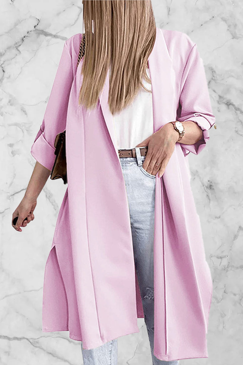 Kaynafashions - Fashion Elegant Solid Slit Turndown Collar Outerwear