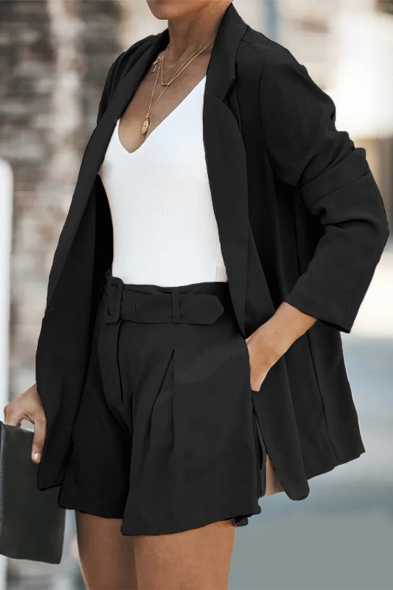 Kaynafashions - Casual Simplicity Solid Turndown Collar Long Sleeve Two Pieces(5 Colors)