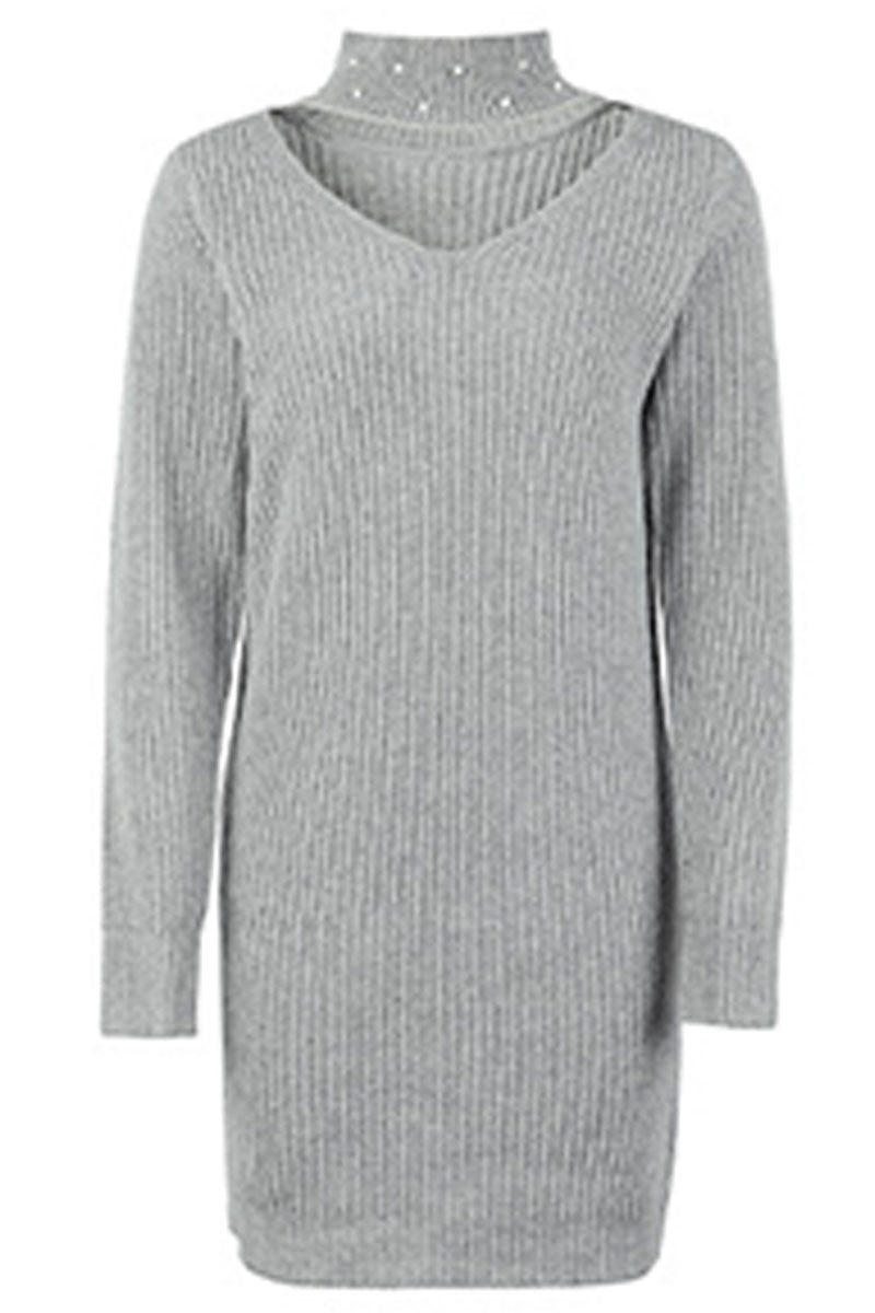 Kaynafashions - Fashion Solid Hollowed Out Beading Halter Straight Dresses(4 colors)