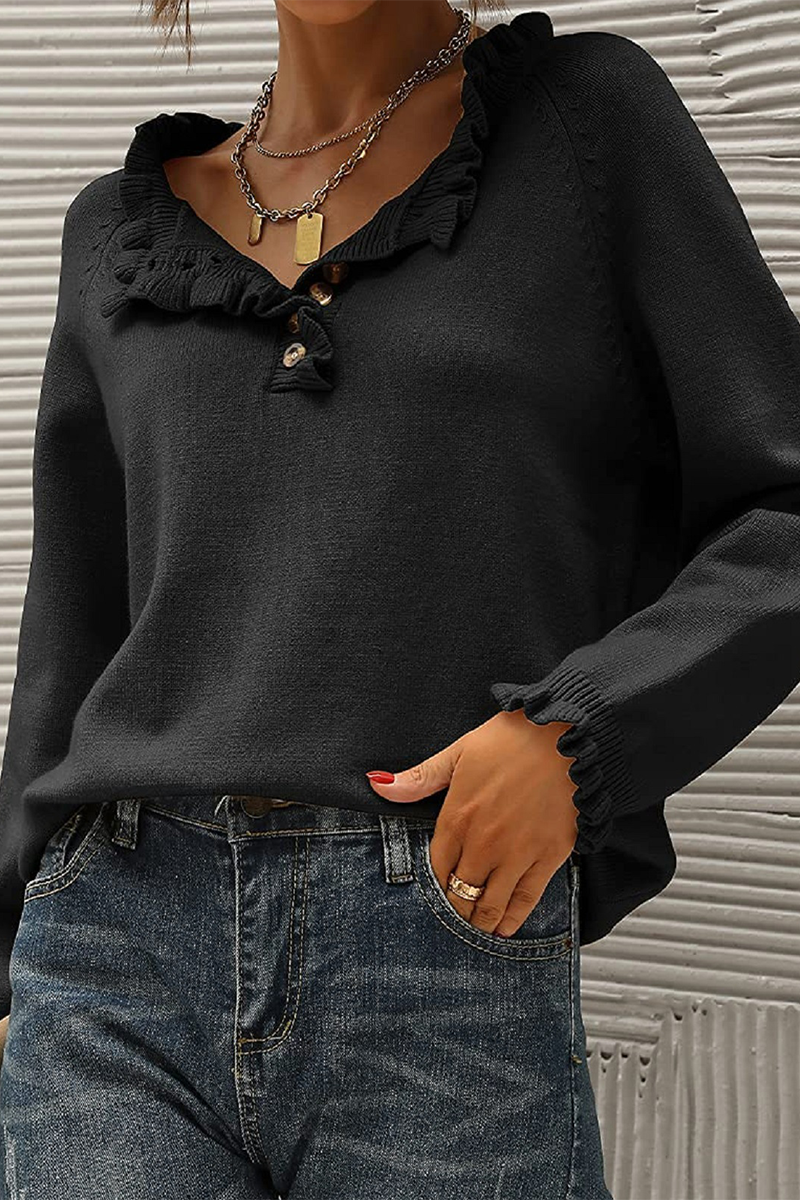 Kaynafashions - Casual Elegant Solid Buttons V Neck Sweaters(4 Colors)