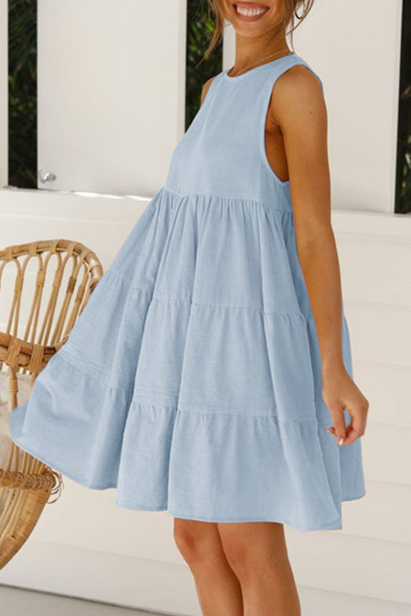 Kaynafashions - Fashion Casual Solid Patchwork O Neck Princess Dresses(6 Colors)