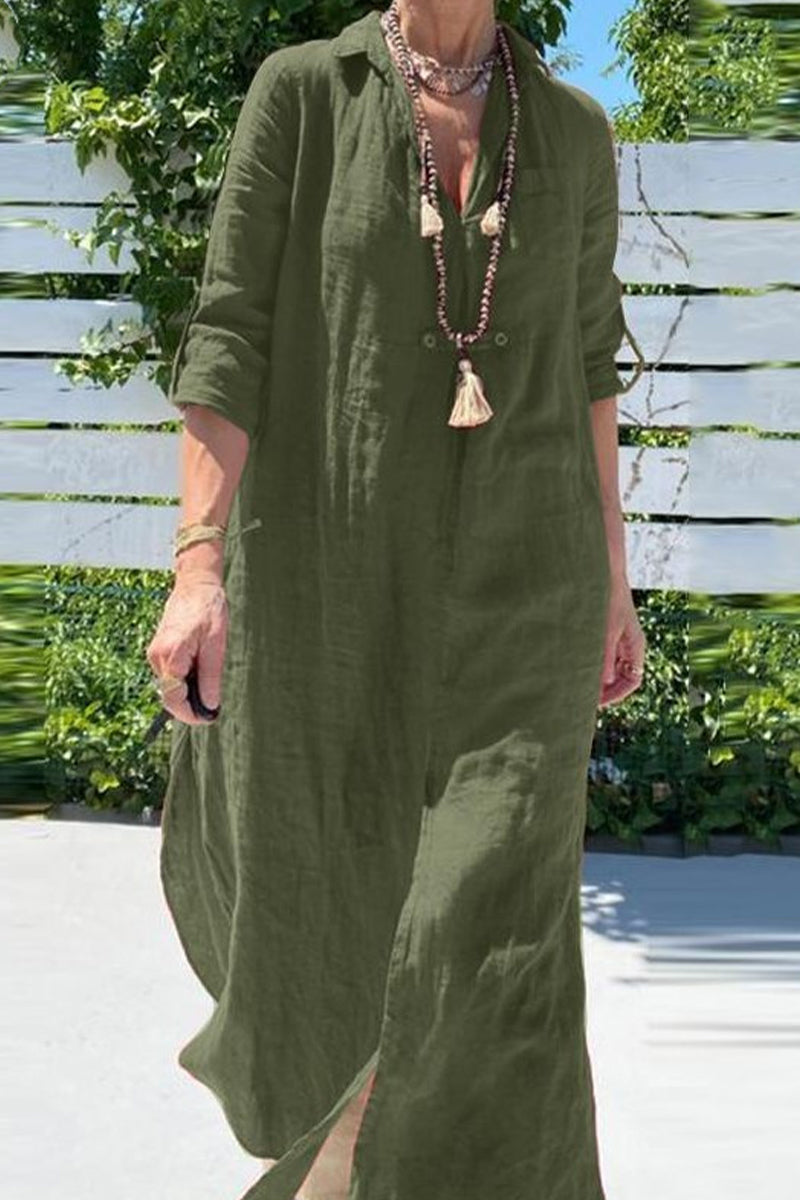 Kaynafashions - Casual Solid Turndown Collar Shirt Dress Dresses