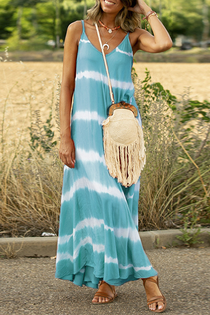 Kaynafashions - Casual Print Patchwork Spaghetti Strap Cake Skirt Dresses(6 colors)