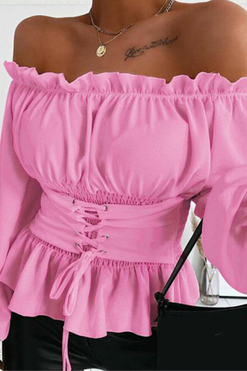 Kaynafashions - Casual Solid Flounce Off the Shoulder Tops(5 colors)