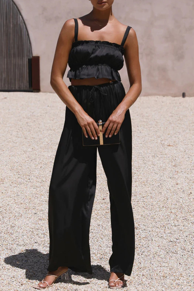 Kaynafashions - Celebrities Elegant Solid Flounce Square Collar Sleeveless Two Pieces