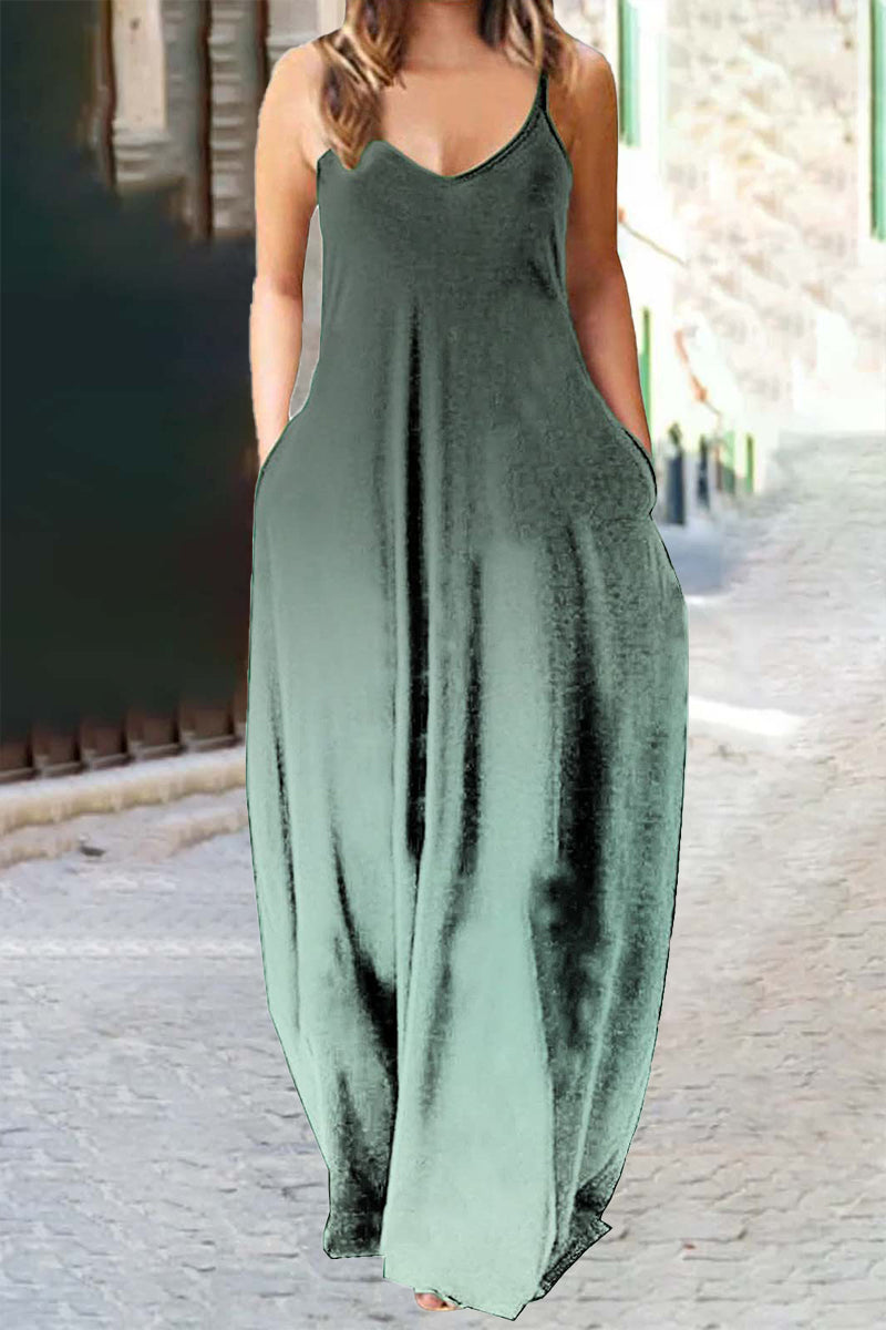 Kaynafashions - Plus Size Casual Vacation Gradual Change Pocket Contrast V Neck Printed Dress Dresses