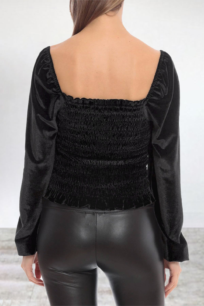 Kaynafashions - Elegant Solid Fold Square Collar Tops