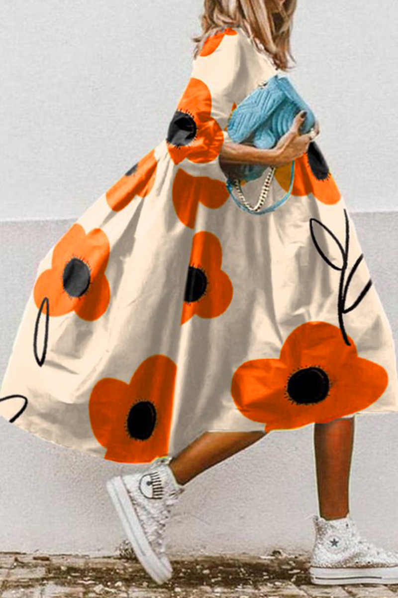 Kaynafashions - Casual Print Patchwork Turndown Collar Cake Skirt Dresses(11 Colors)