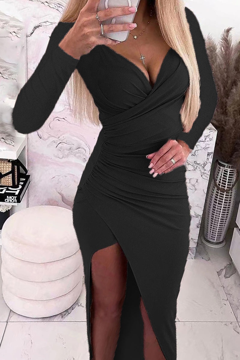 Kaynafashions - Sexy Solid Color V Neck One Step Skirt Dresses(5 Colors)