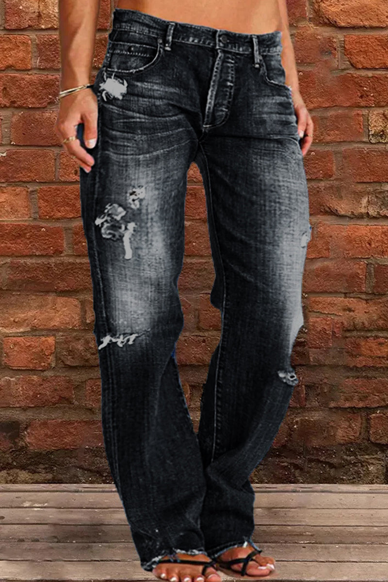 Kaynafashions - Casual Street Patchwork Ripped Straight Denim Jeans