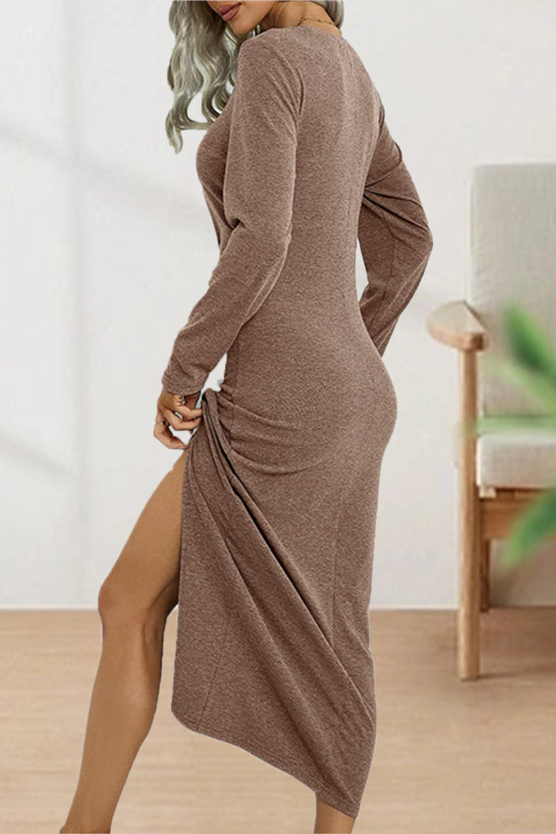 Kaynafashions - Sweet Elegant Solid Fold O Neck Sheath Dresses(6 Colors)