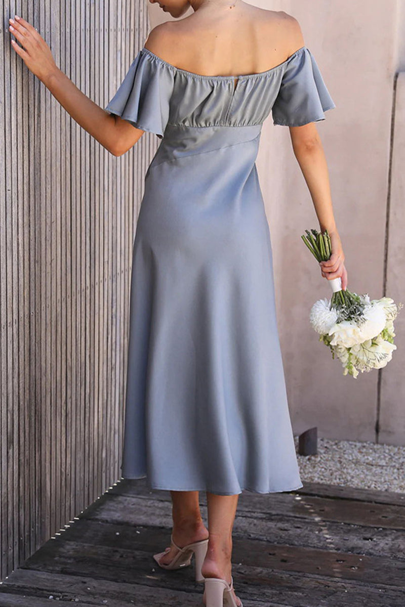 Kaynafashions - Sexy Celebrities Solid Slit Off the Shoulder Pleated Dresses