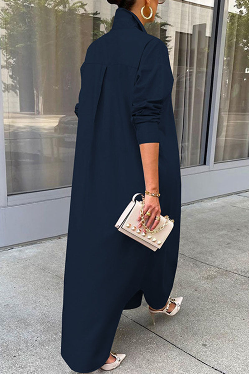 Kaynafashions - Casual Solid Patchwork Buckle Turndown Collar Tops