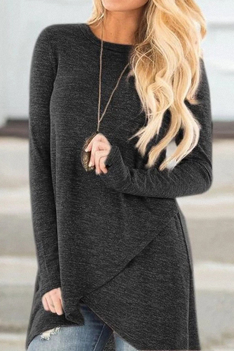 Kaynafashions - Casual Street Solid Color O Neck Long Sleeve Tops(7 Colors)