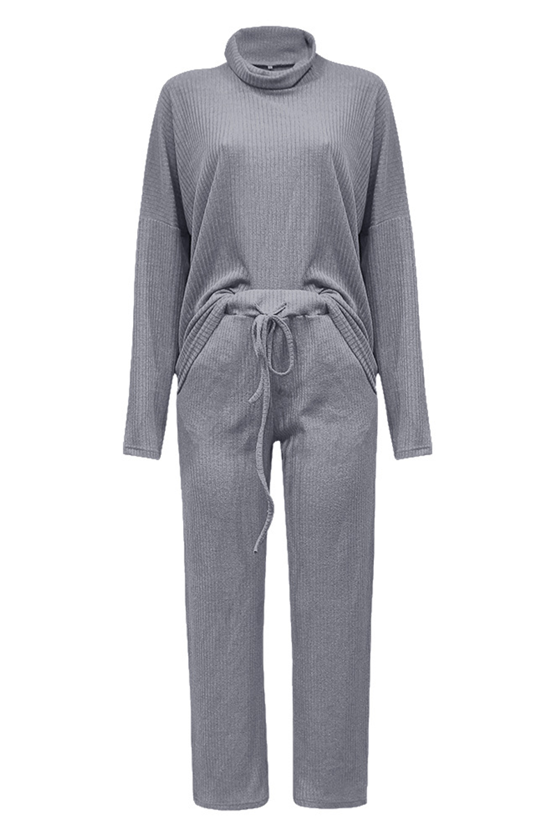 Kaynafashions - Casual Solid Patchwork Turtleneck Long Sleeve Two Pieces(3 Colors)