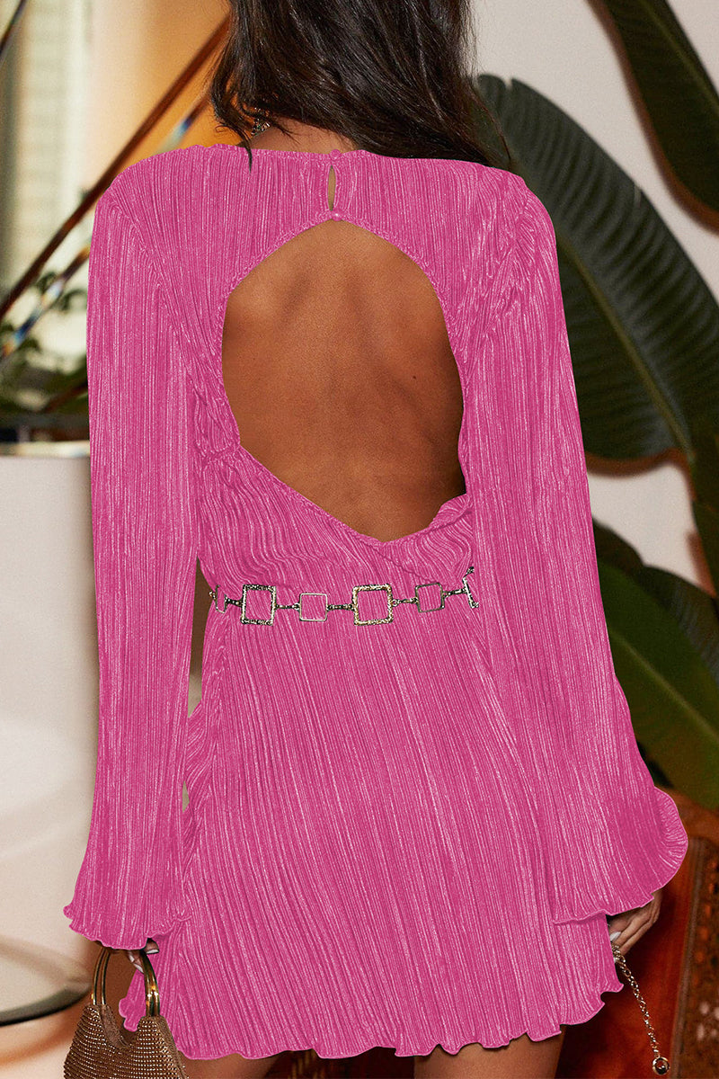 Kaynafashions - Sexy Solid Sequined O Neck Long Sleeve Dresses