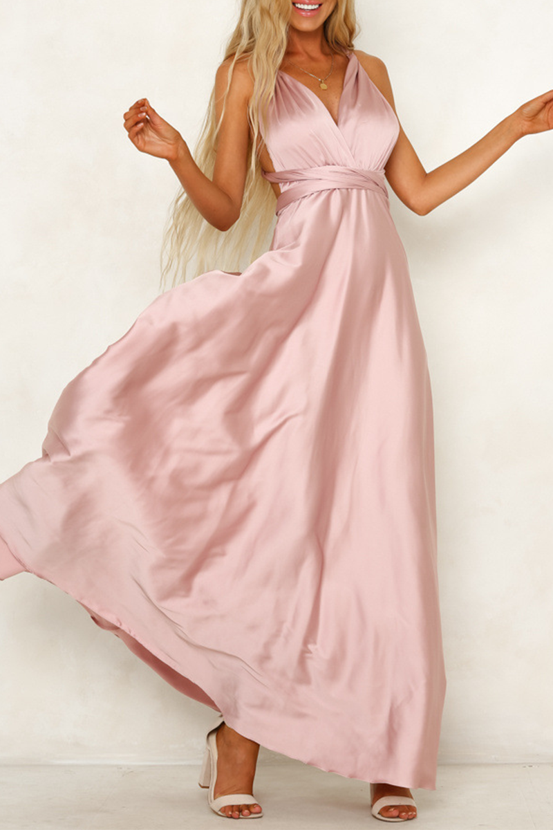 Kaynafashions - Celebrities Elegant Solid Backless Strap Design V Neck Evening Dress Dresses