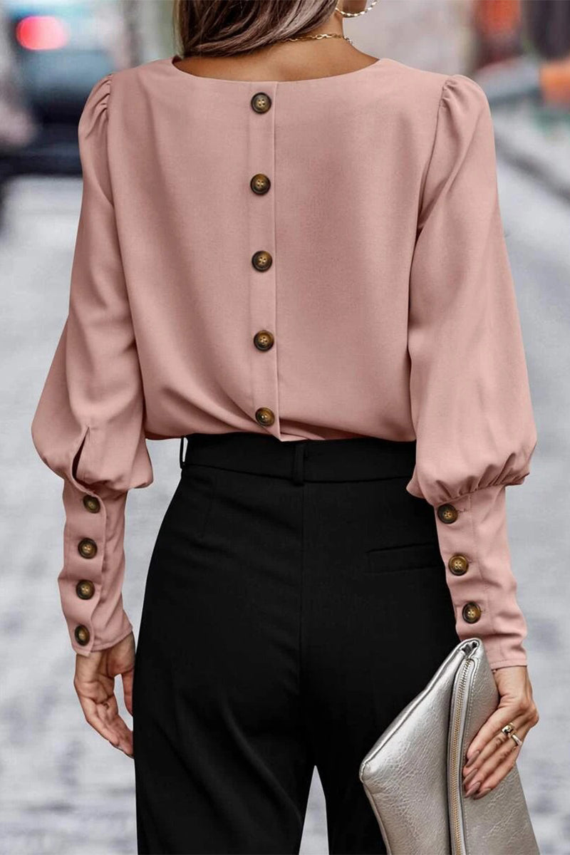 Kaynafashions - Elegant Solid Buttons O Neck Tops