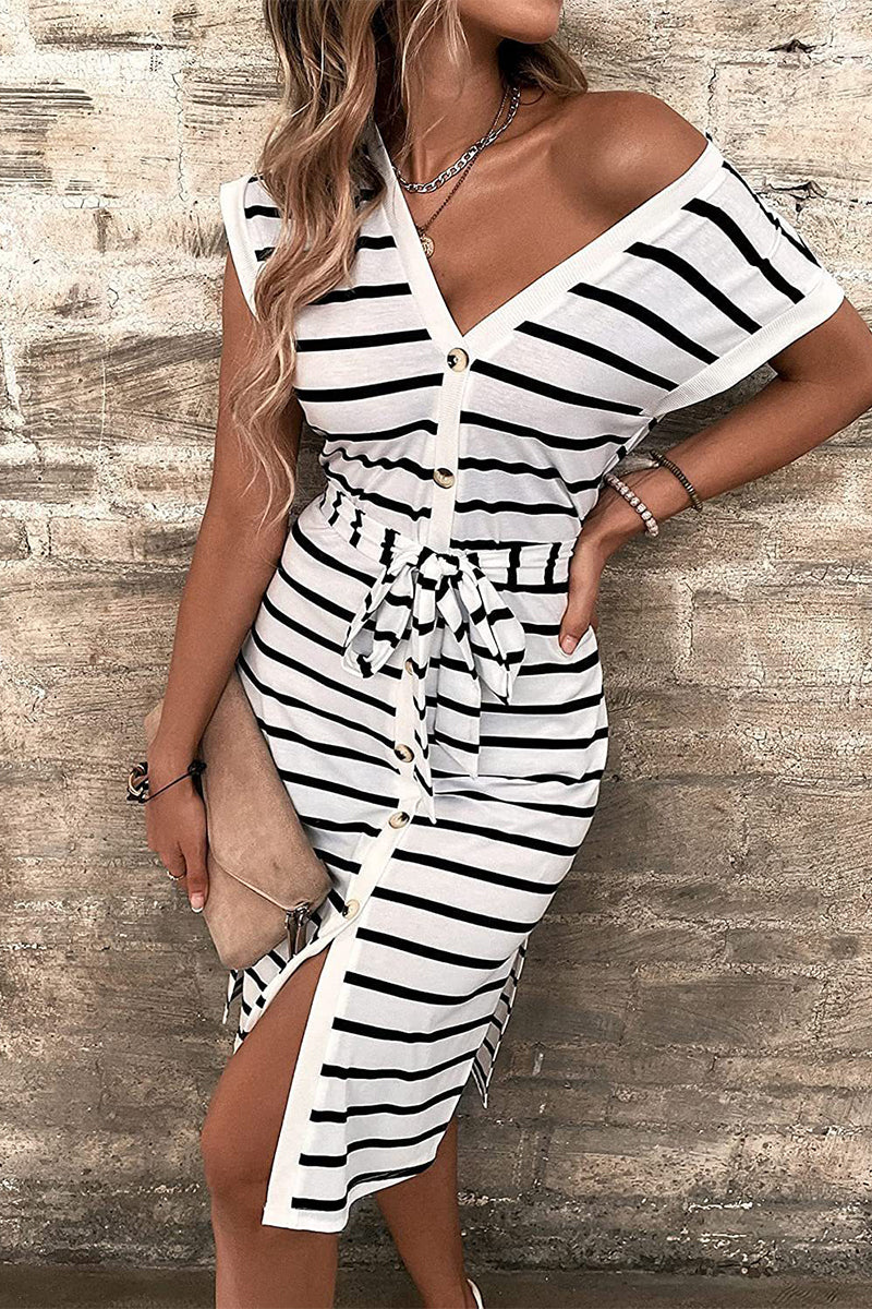 Kaynafashions - Casual Simplicity Striped Frenulum Printed Dress Dresses