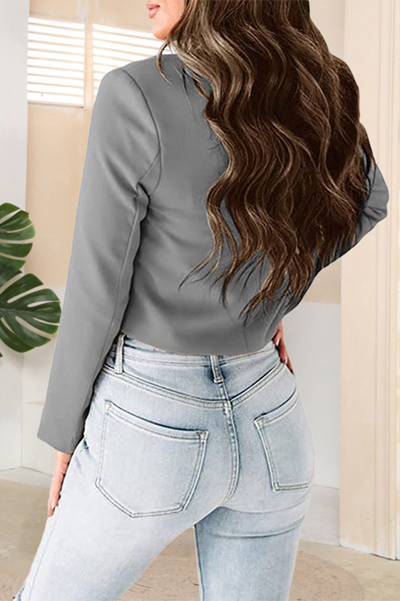 Kaynafashions - Street Solid Buttons Turn-back Collar Outerwear(6 Colors)