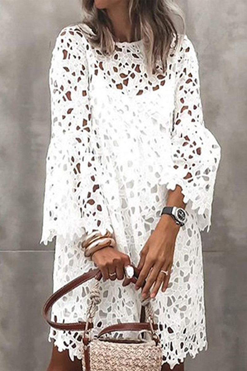 Kaynafashions - Fashion Solid Lace O Neck Lace Dress Dresses