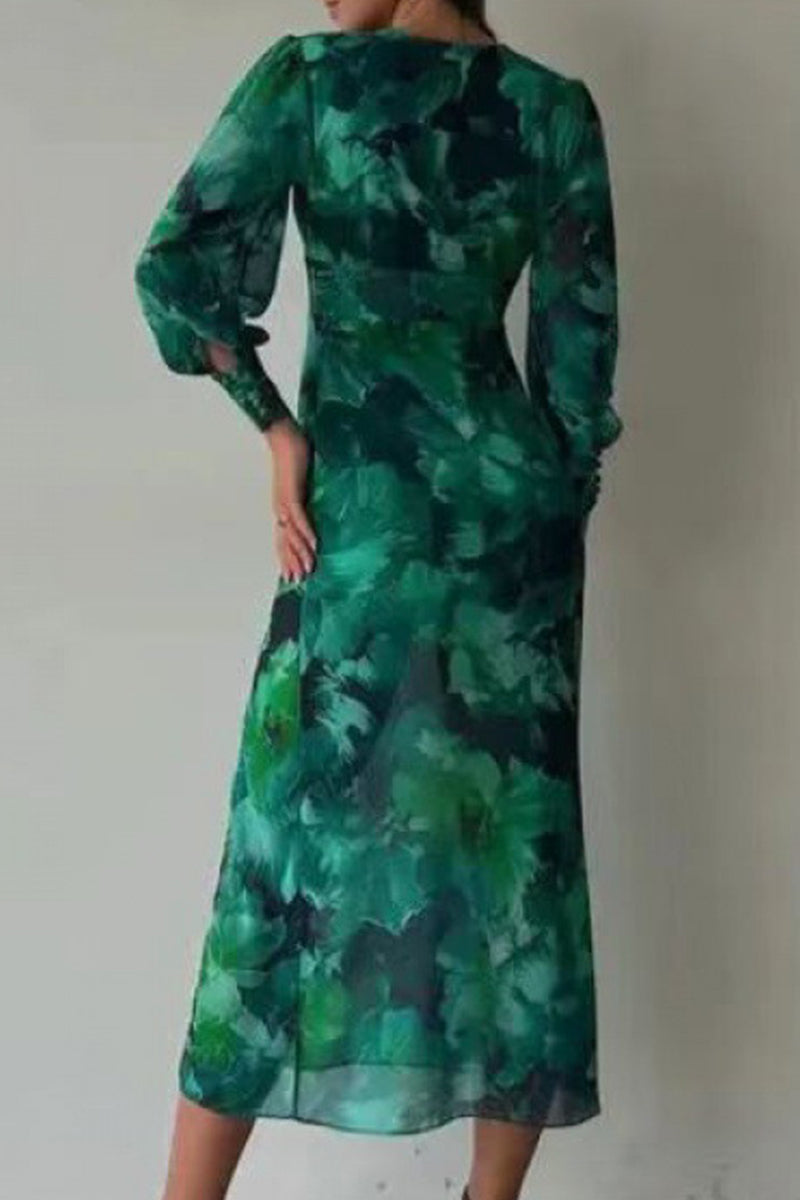 Kaynafashions - Elegant Floral Slit V Neck A Line Dresses