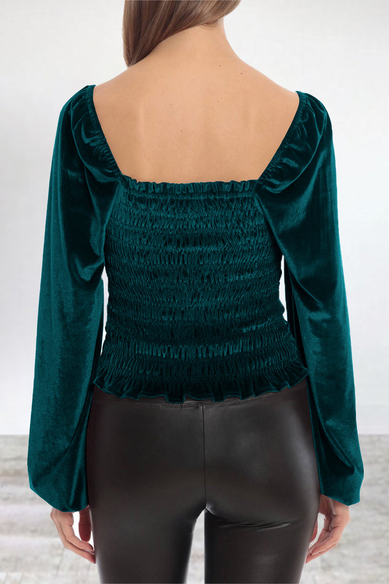 Kaynafashions - Elegant Solid Fold Square Collar Tops